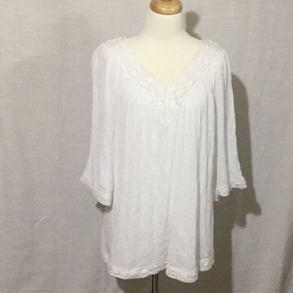 krazy kat Tops - Krazy Kat Gauze w/ Crochet Trim White Blouse